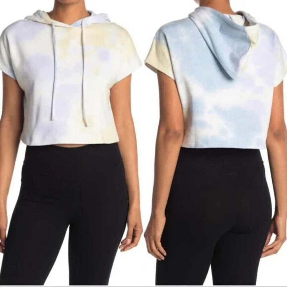 Elodie Women's Short Sleeve Tie Dye Drop Shoulder Hoodie Blue Size S